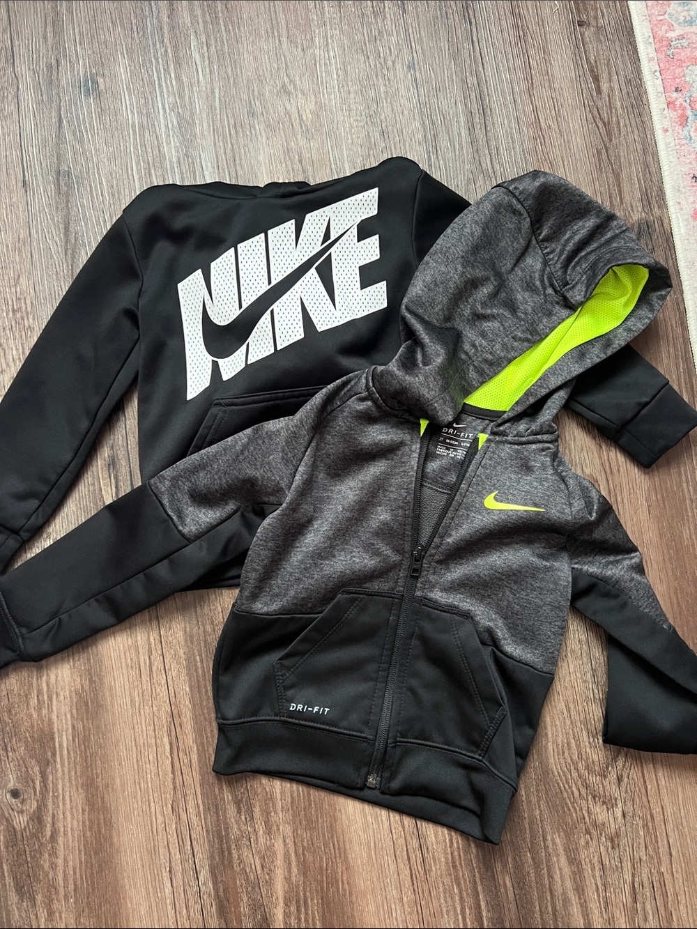 Nike Kids Black & Gray Hooded Zip Sweatshirt with Neon Yellow Accent
